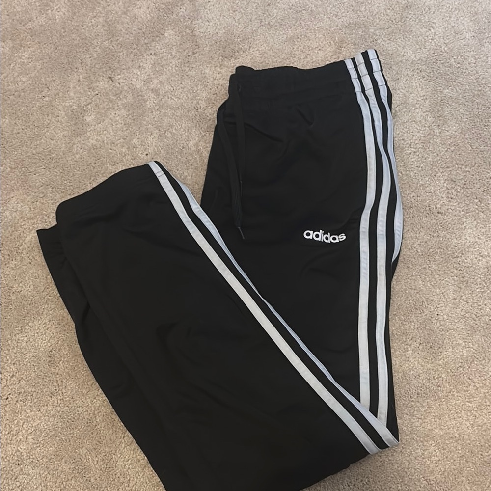 Adidas Black and White Sweatpants with Signature Stripes